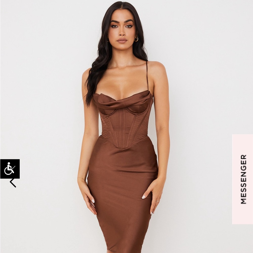 NWT House of CB corset dress “Myrna” in chocolate satin